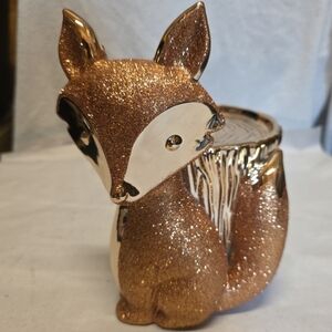Bath And Body Works 3 Wick  Candle Holder Pedestal Gold Glitter Fox Tree Stump